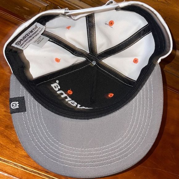 Husqvarna Logo Trucker Hat Blue White Orange Stripe Ball Cap Back Men - Picture 6 of 6